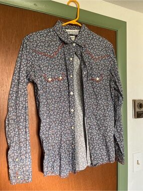 Panhandle Navy Floral Western Button-Down Shirt with Contrast Piping